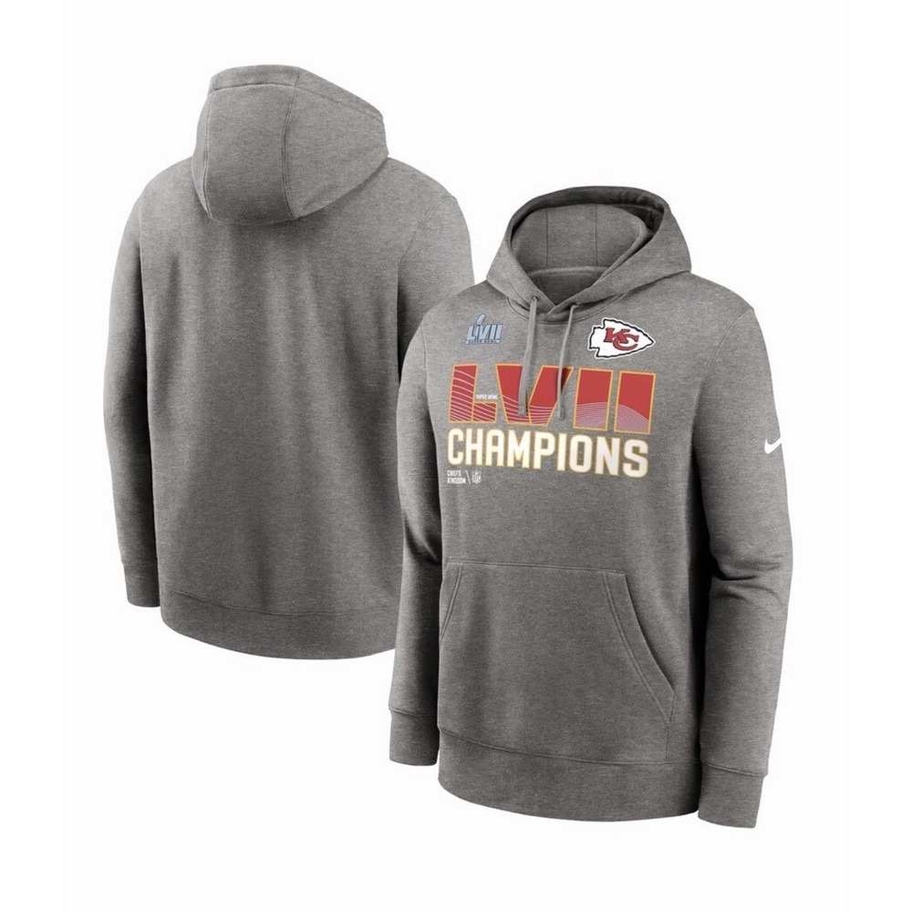 Kansas City Chiefs Nike Heather Gray Size Large Super Bowl LVII Champions Hoodie